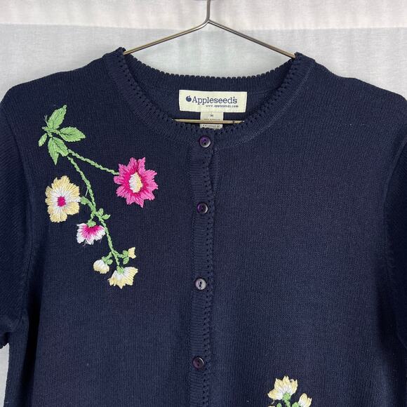 Vintage Appleseeds Grandma Cardigan Sweater Floral Embroidered Cottagecore Cozy - Picture 2 of 6